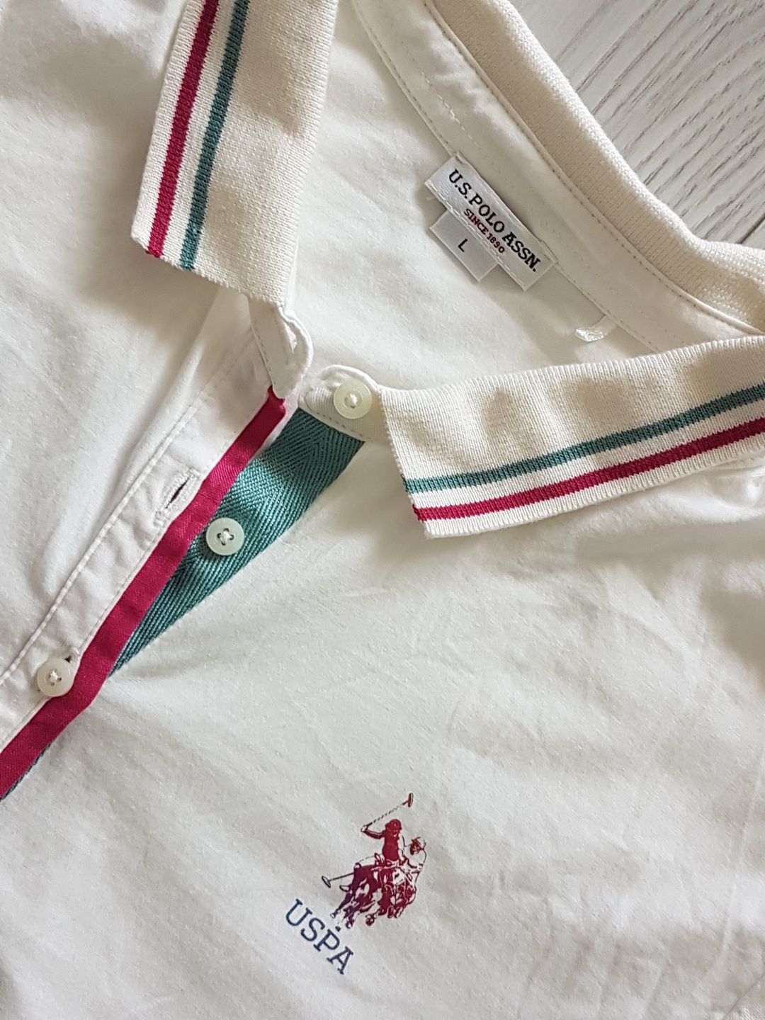 Koszulka polo jak nowa U.S. Polo ASSN. biała/ecru, r. L,