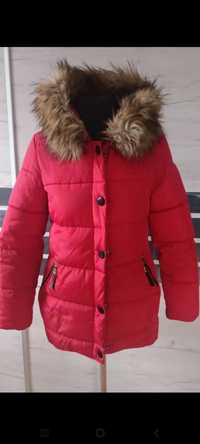 Czerwony plaszczyk kurtka dluzsza zimowa stan idealny