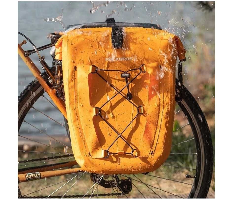 Pomarańczowa sakwa wodoszczelna torba rowerowa na bagażnik 25l pojemna