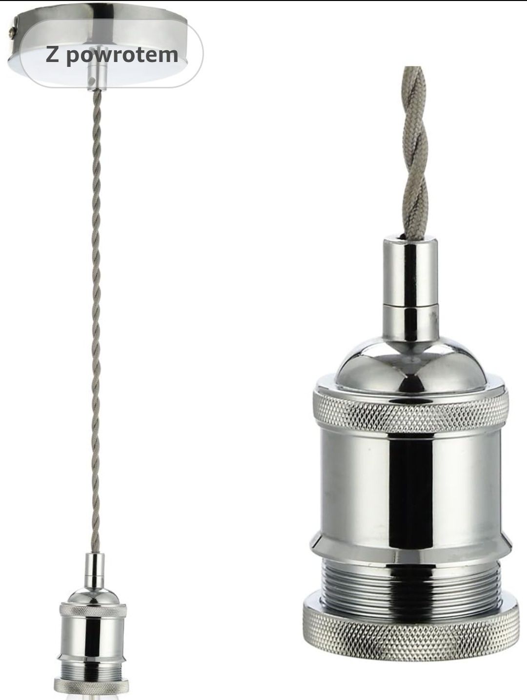 COZZY Vintage sufitowa lampa wisząca, jasnoszara skręcana pleciona