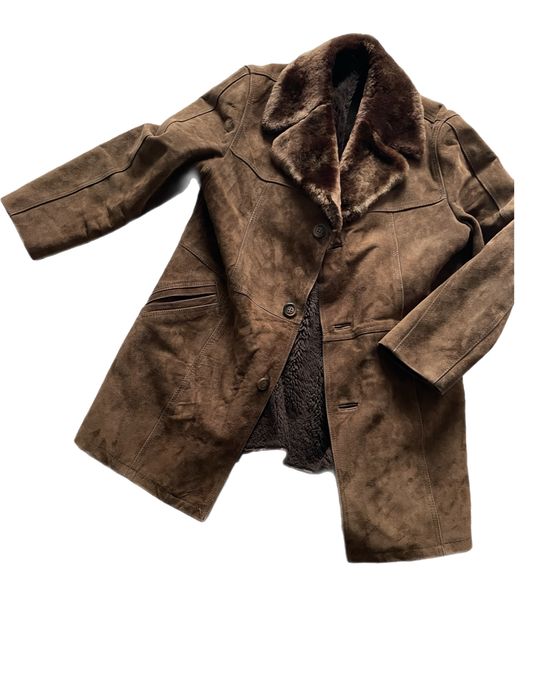 Płaszcz męski skora zamszowa owczy kołnierz C&A Canda XL Vintage PRL