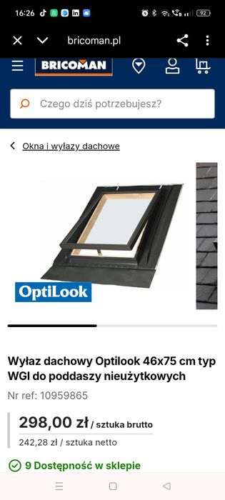 Okno dachowe wyłaz dachowy