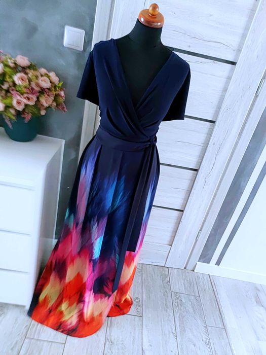 długa suknia sukienka w kwiaty rozmiar 48 na wesele komunię 4xl