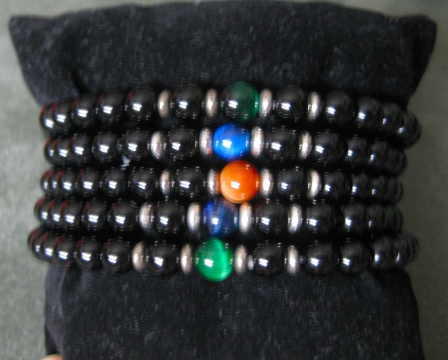 Pulseira Homen Contas Pretas c/ uma conta Colorida NOVO - 3 diferentes