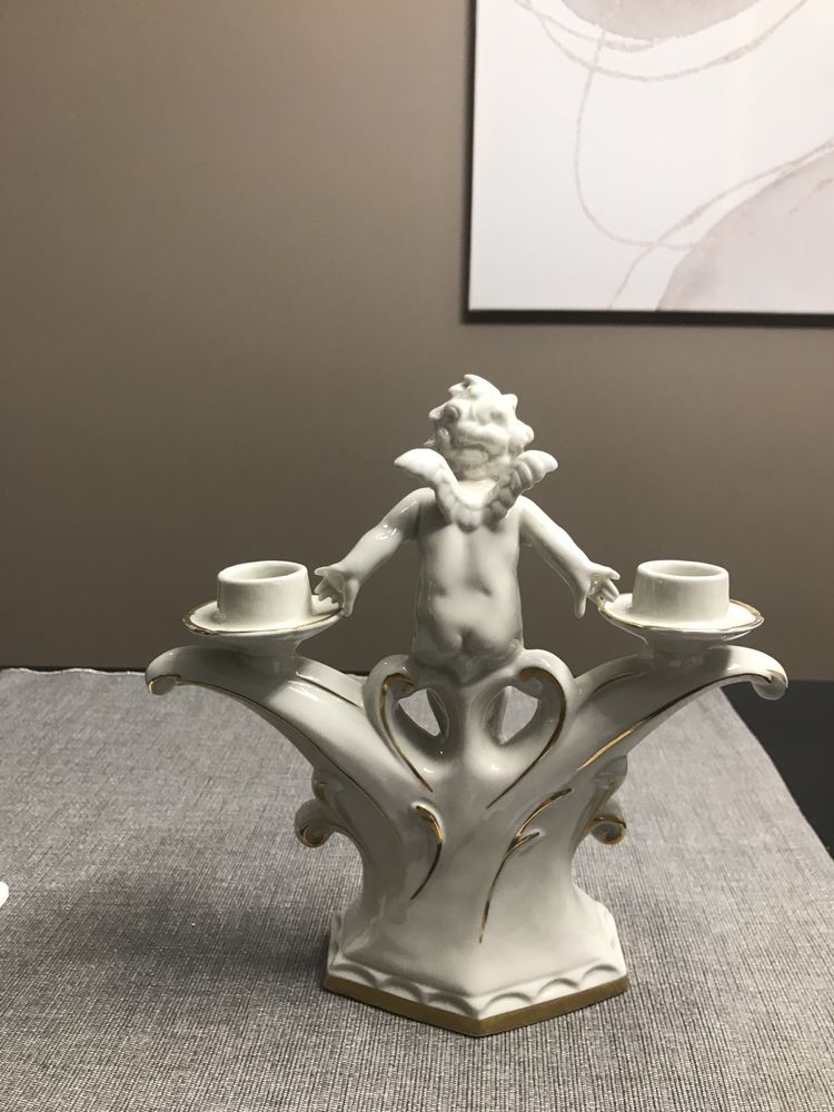 Porcelanowy świecznik dwuramienny ze złotymi zdobieniami Bavaria