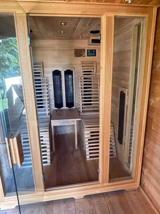 Sauna FIŃSKA + Sauna INFRARED 2w1 nowy piec 3kW zwykły prąd 2 Leżaki