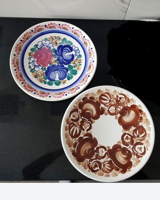 Fajans Włocławek 2x patera 31 cm kwiaty Zakrzewska Ziółkowska