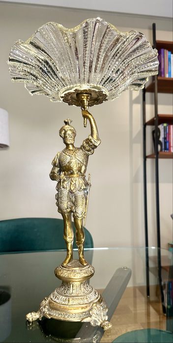Cavaleiro fruteira em latao/bronze e vidro