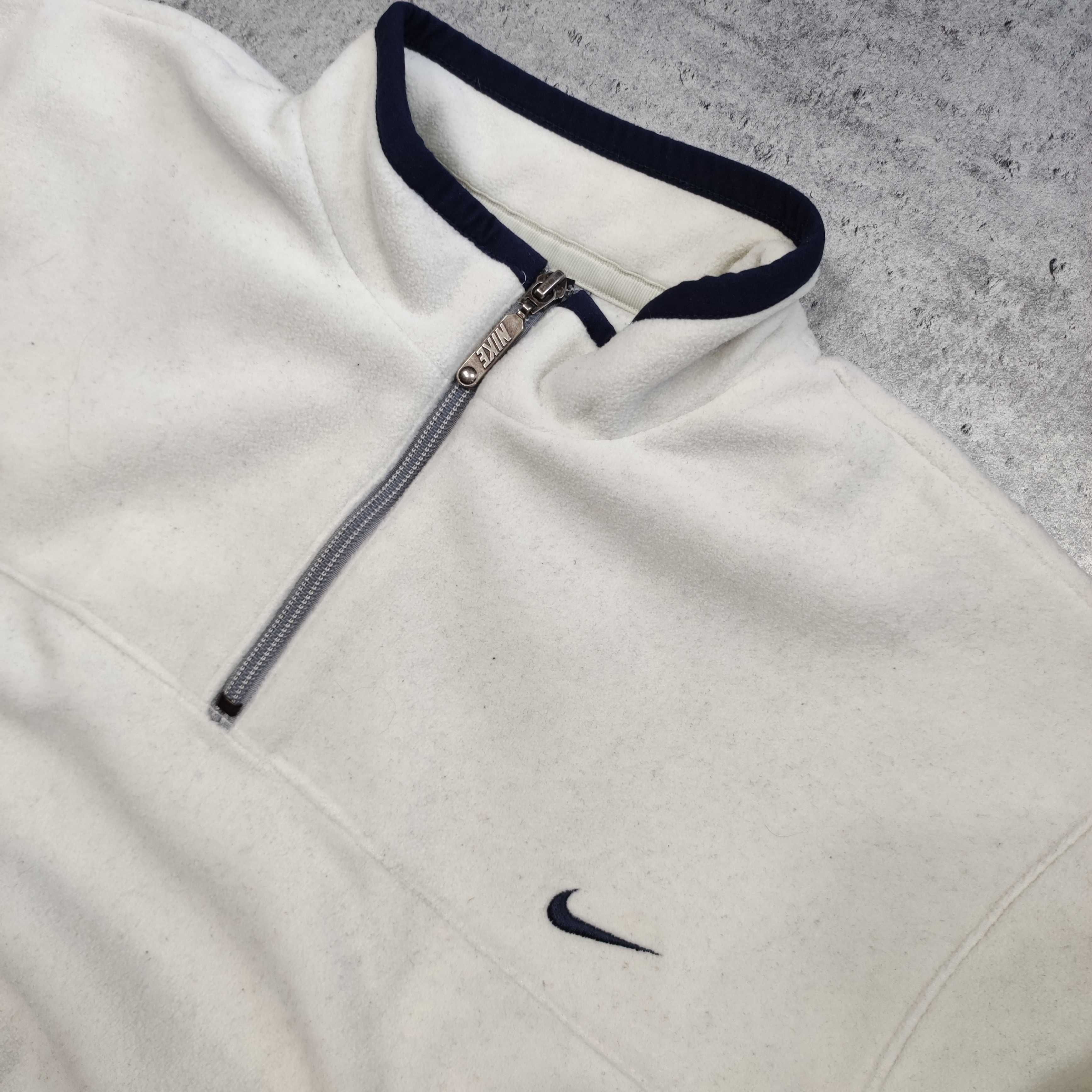 MĘSKA Bluza Retro Polarowa Polar Suwak 1/3 Nike Kremowa Jasna Thermal