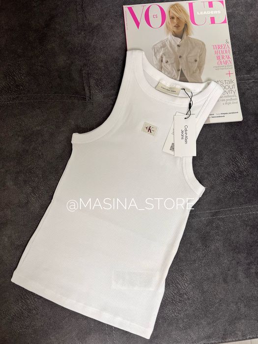 Майка Calvin Klein біла жіноча в рубчик топ оригінал Кляйн XS