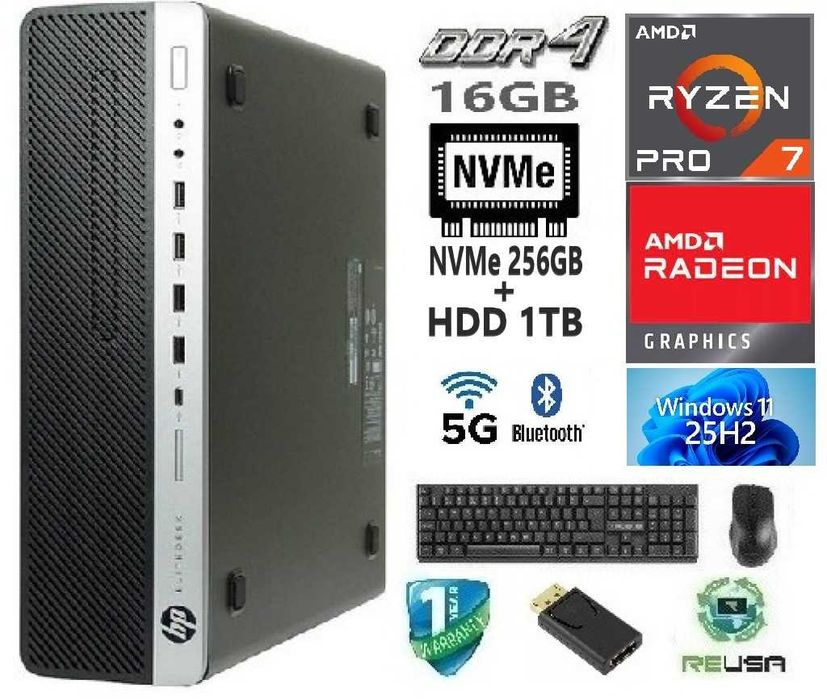 Pç LowGaming HP|Ryzen.7.Pro-3.2G|R7-430-2G|16G|HDMI|256G+1TB|5G+BT|W11