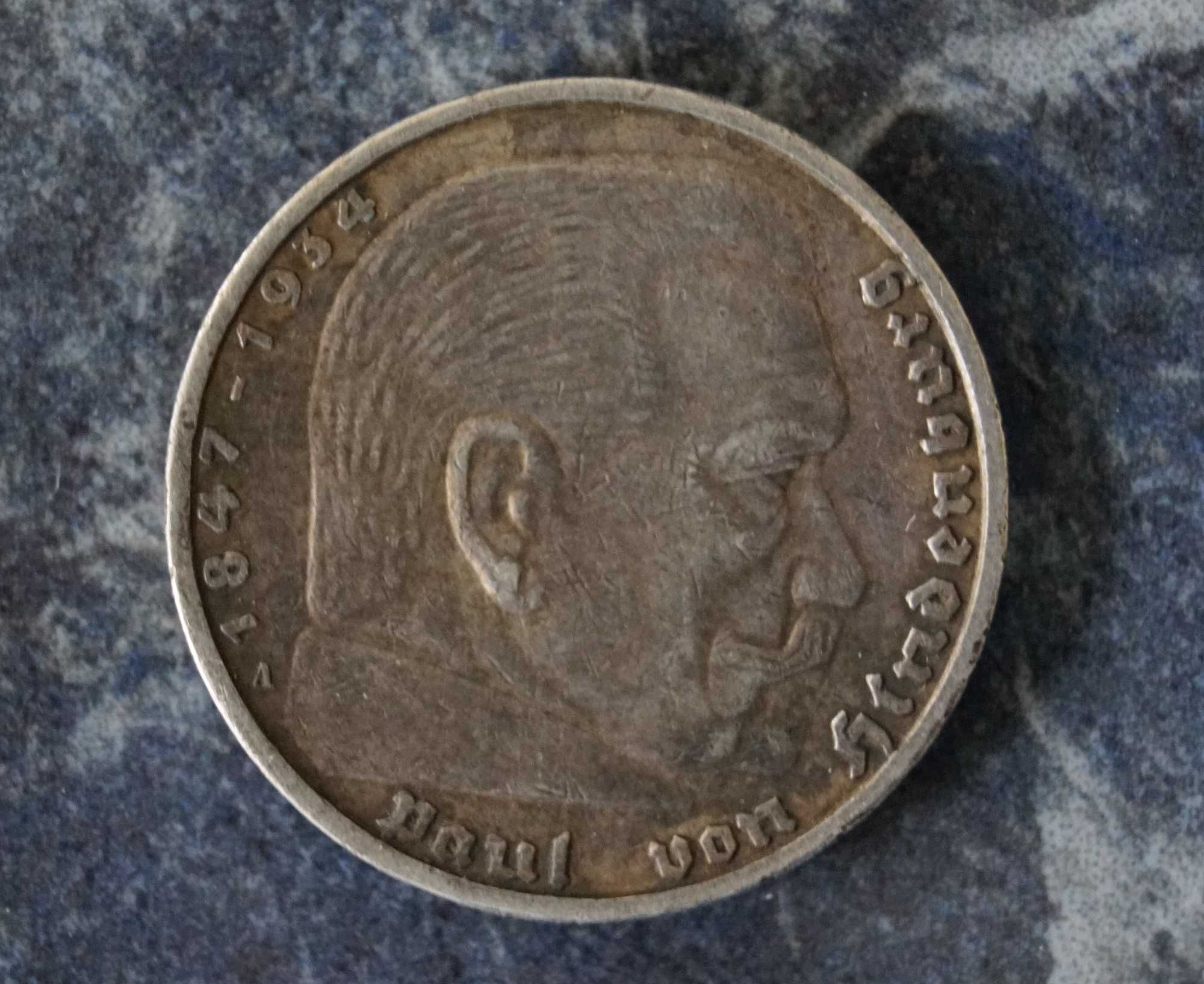 Srebrna moneta kolekcjonerska 5 marek niemieckich 1936 r.