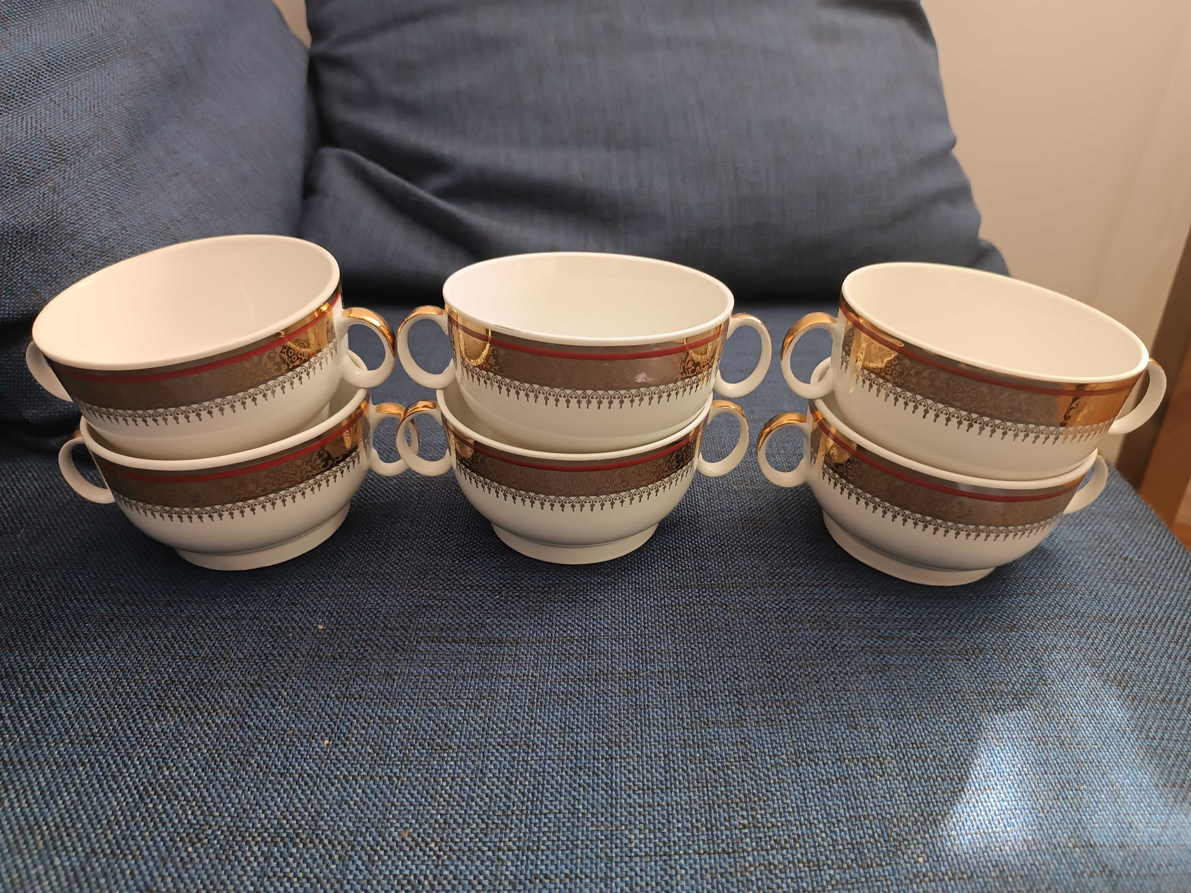Bulionówki porcelana pozłacane Karolina PRL
