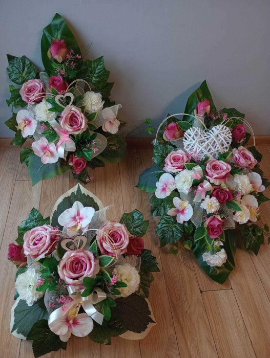 KOMPLET TRZY CZĘŚCIOWY Z MISĄ dwie kompozycje+ bukiet do wazonu