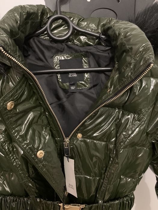 River Island nowa kurtka lakierowana kaptur 36 khaki