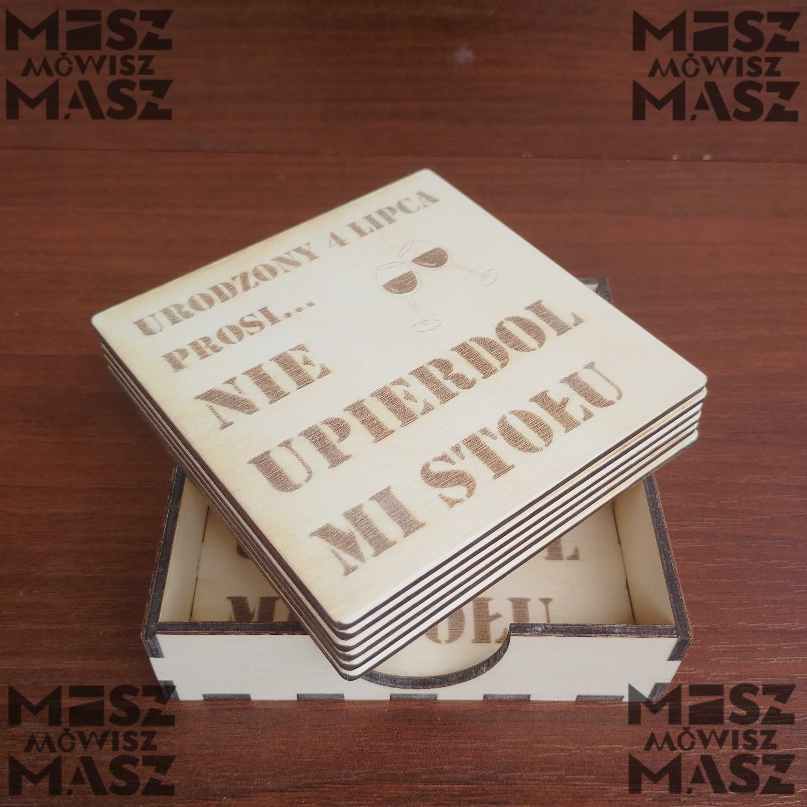 Podkładki pod kubek/szklankę 10x10cm, drewno grawer #MiszMówiszMasz