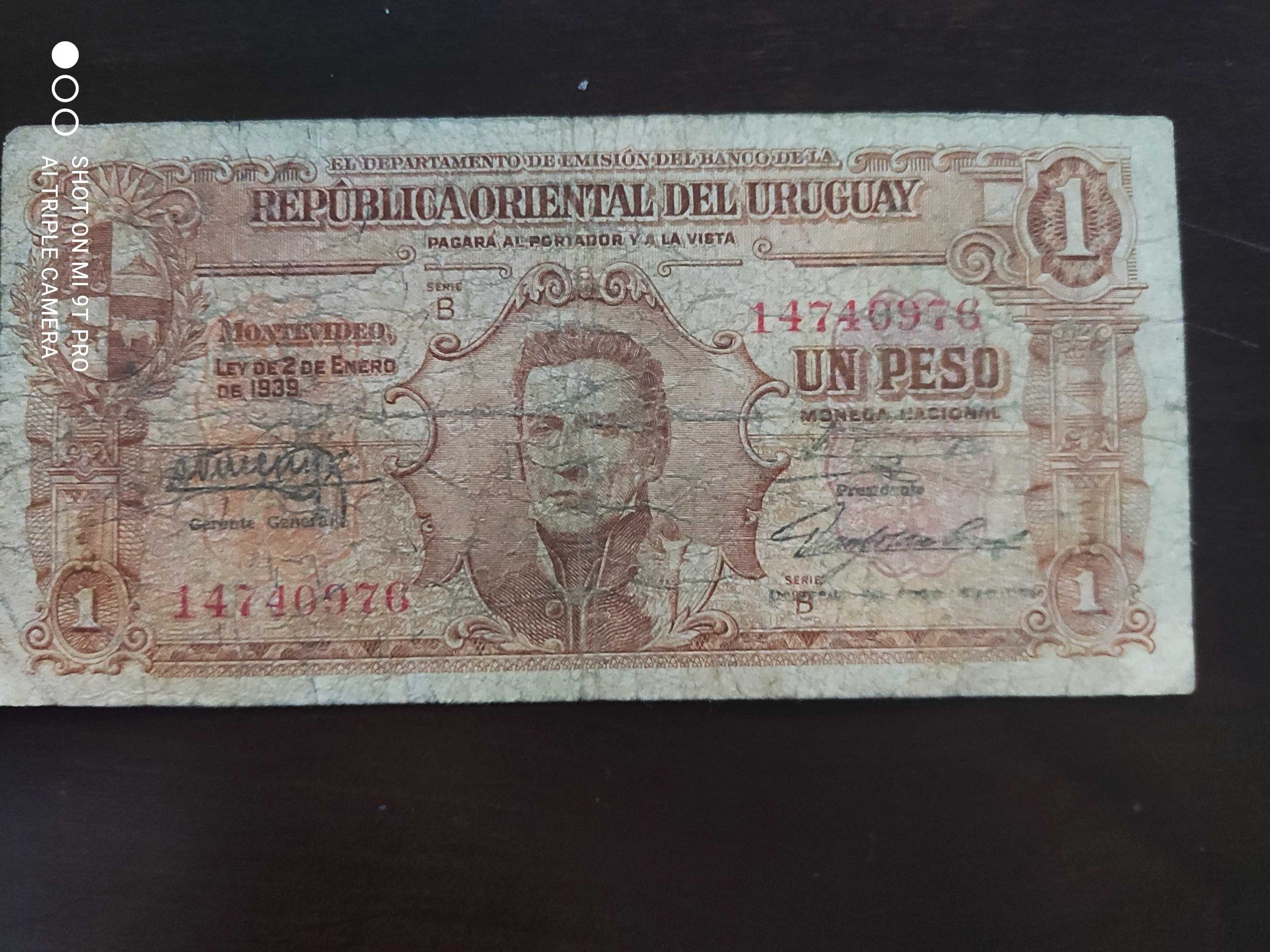 Уругвай 1 песо 1939 год корабль редкая бона