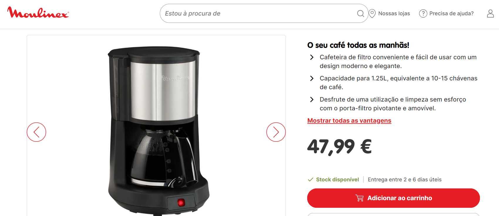 Cafeteira de filtro Café, Subito, Moulinex FG370