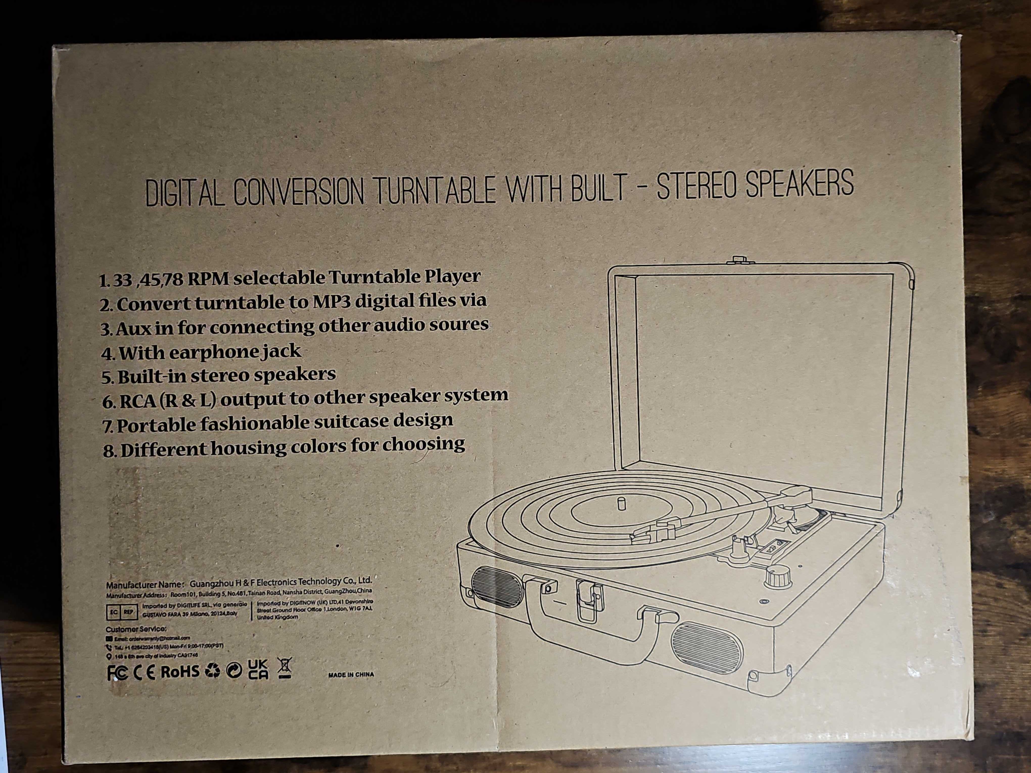 DIGITNOW! Gramofon Bluetooth z głośnikiem stereo