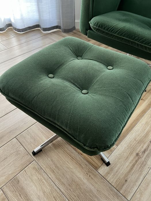 Fotel z podnozkiem duński mid century wysoki tapicerka obrotowy