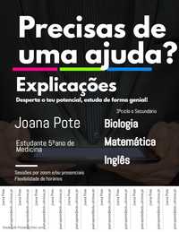 Explicações Matemática, Biologia e Inglês - 3º Ciclo/Secundário