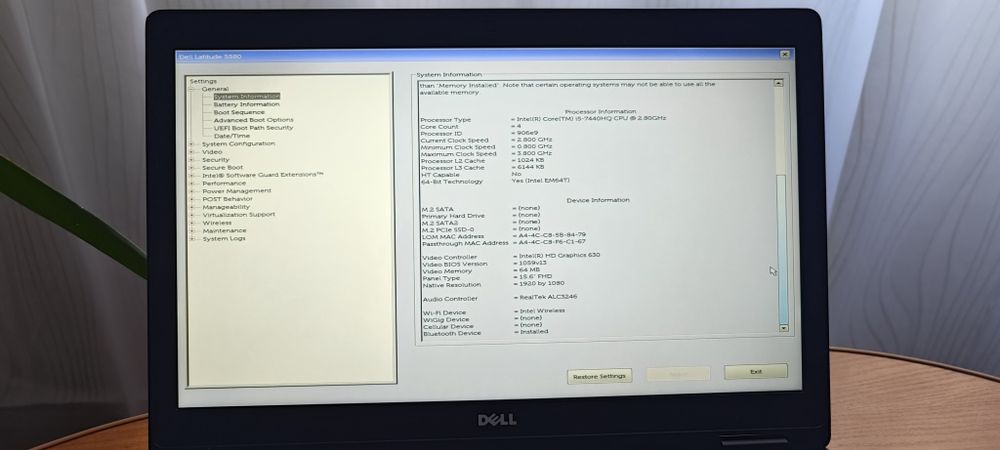 Ноутбук Dell latitude 5580 15.6" FullHD i5, 16Gb DDDR4, SSD 256Gb M.2