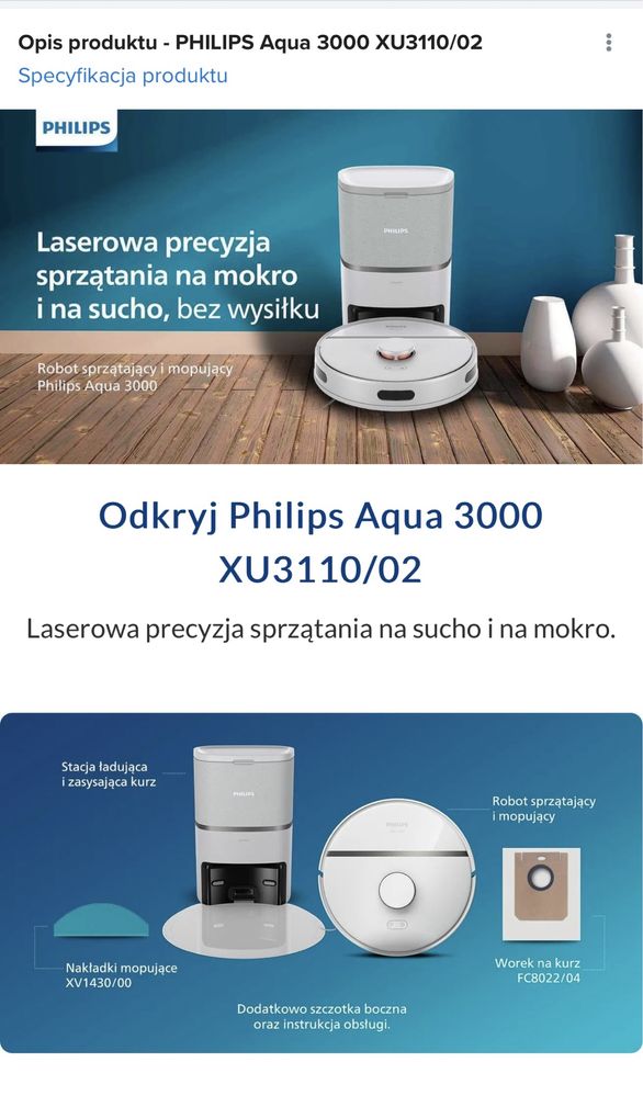 Philips odkurzacz robot sprzątajacy Home Run Aqua XU3110/02 ze stacja