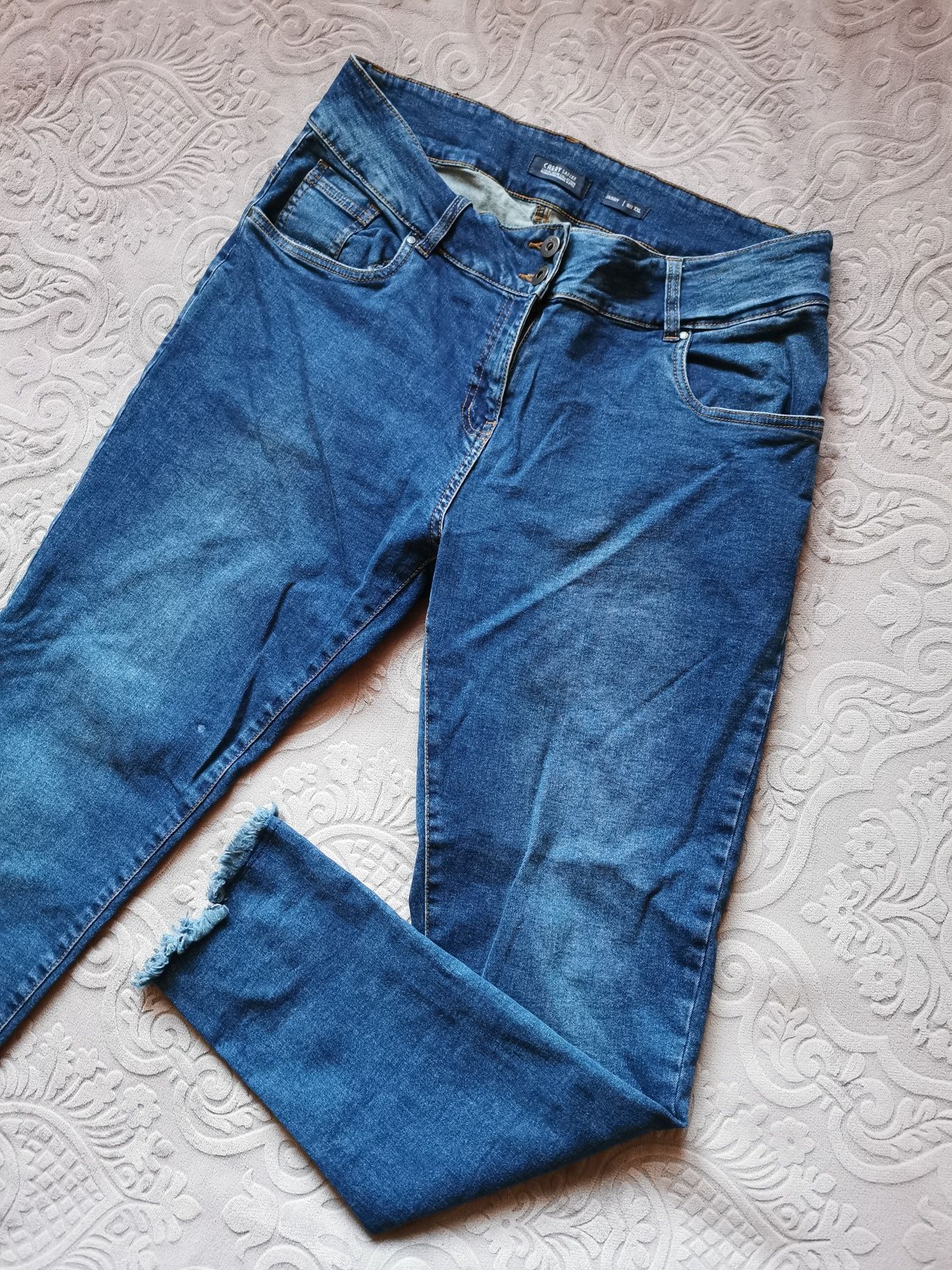 Jeansy dżinsy skinny wysoki stan vintage boho 44 XXL granatowe carry