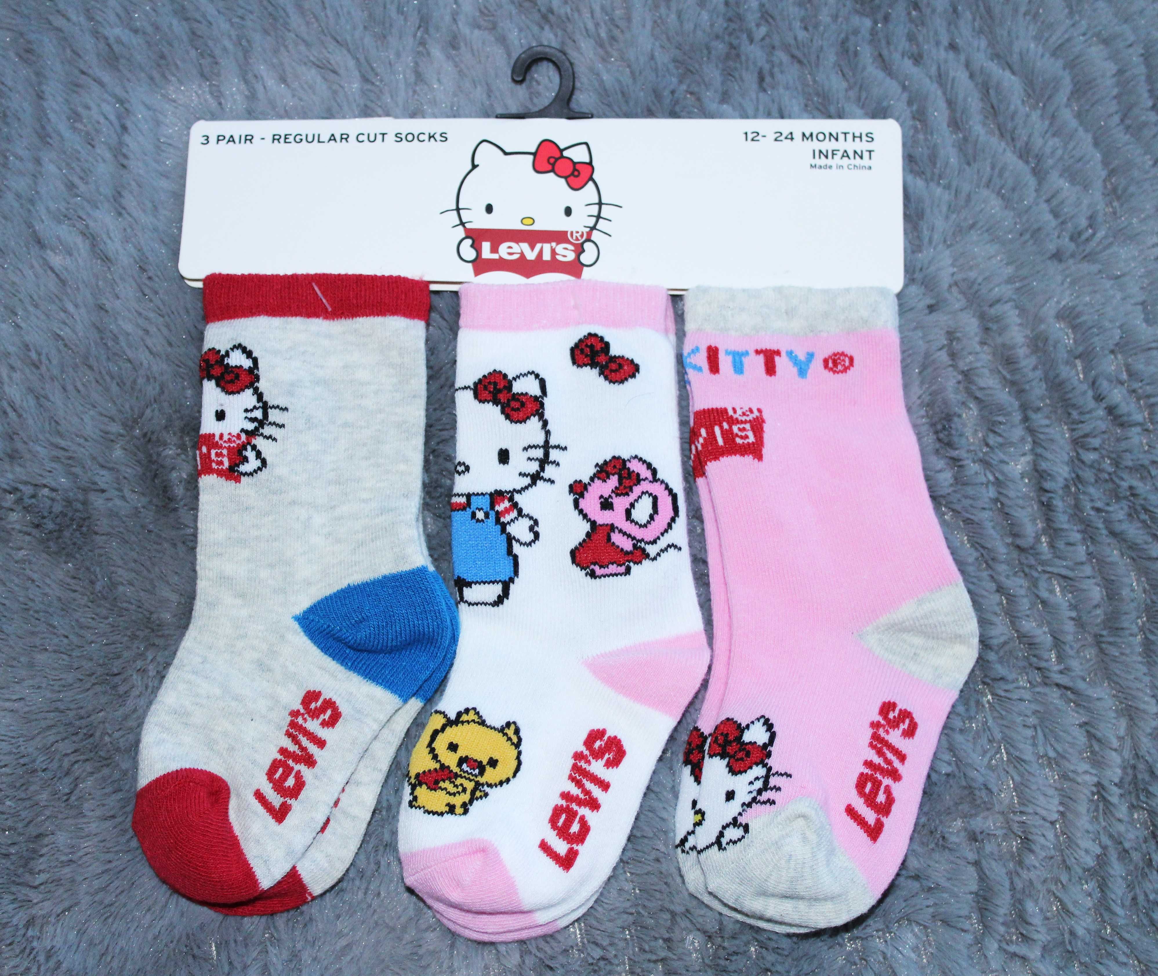 NOWE 3 pary Skarpetki Levi's Hello Kitty 12-24m oryginał !