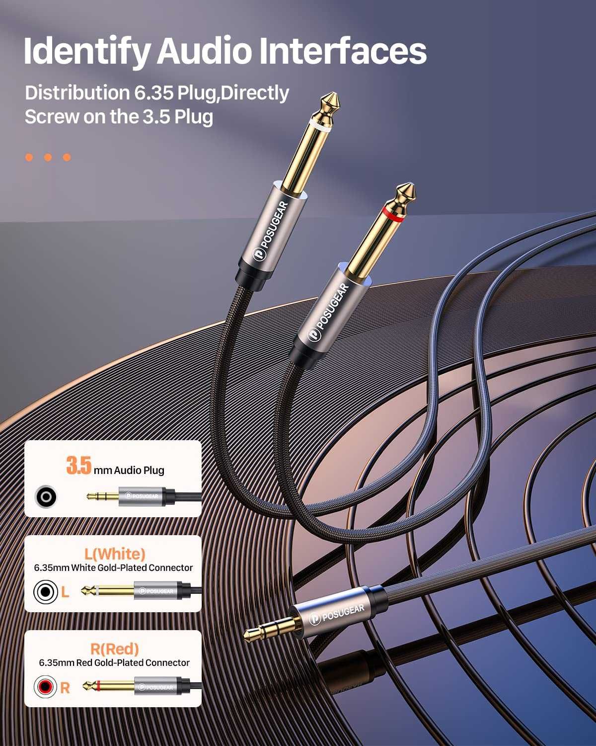 POSUGEAR Kabel audio 3,5 mm na Dual 6,35 mm mono Y 2 m, spp674