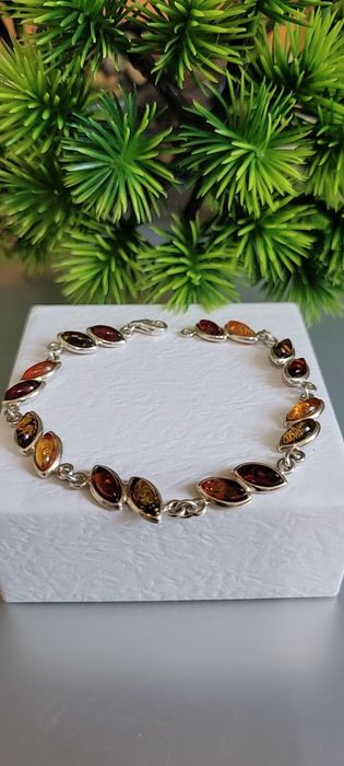 Srebrna bransoletka 925 z bursztynem