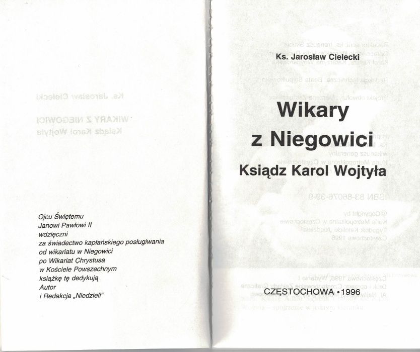 Wikary z Niegowici Ksiądz Karol Wojtyła ks. Jarosław Cielecki