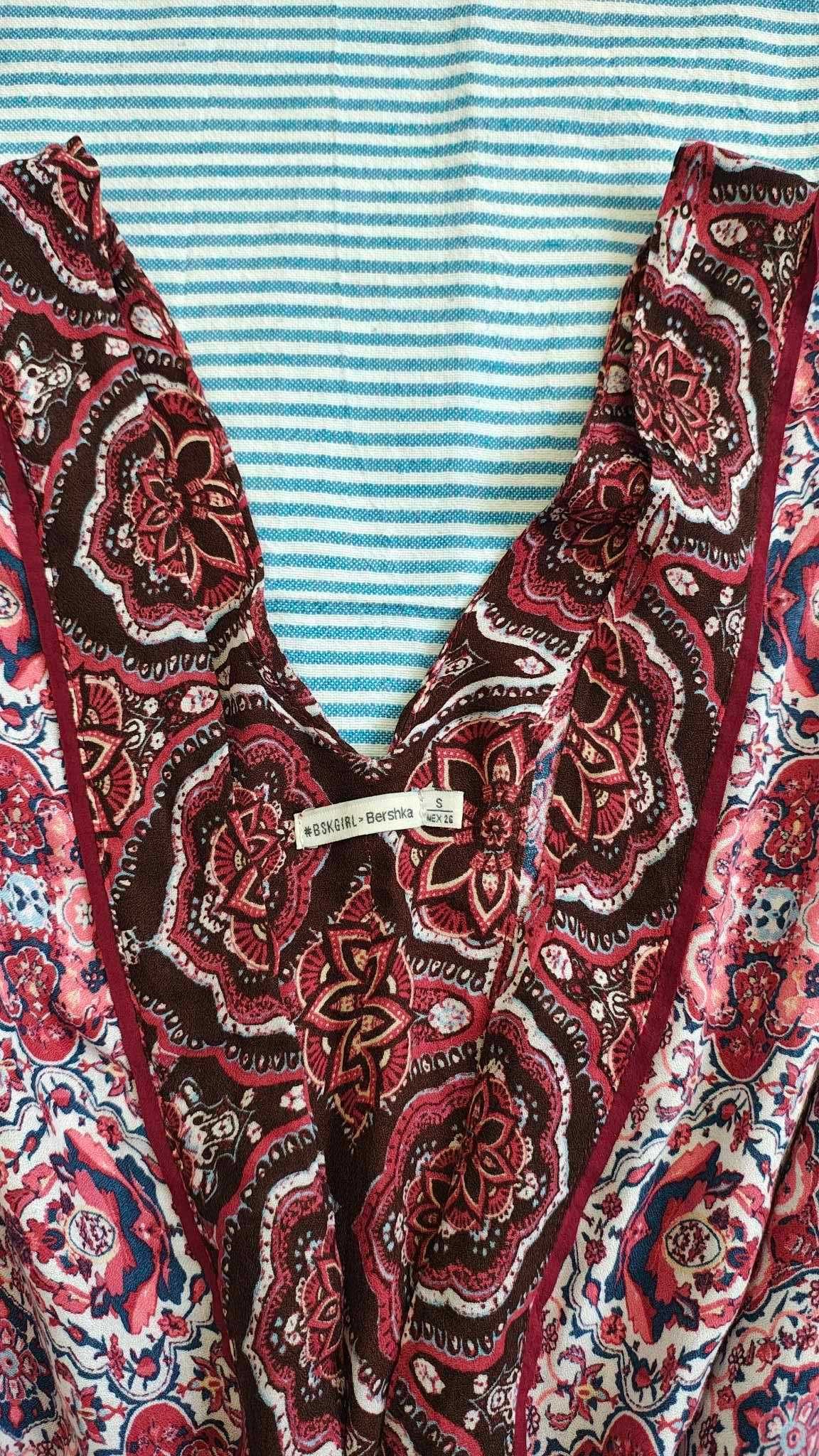Bluzka/narzutka kolorowa wzór orient bordowa hippi boho casual