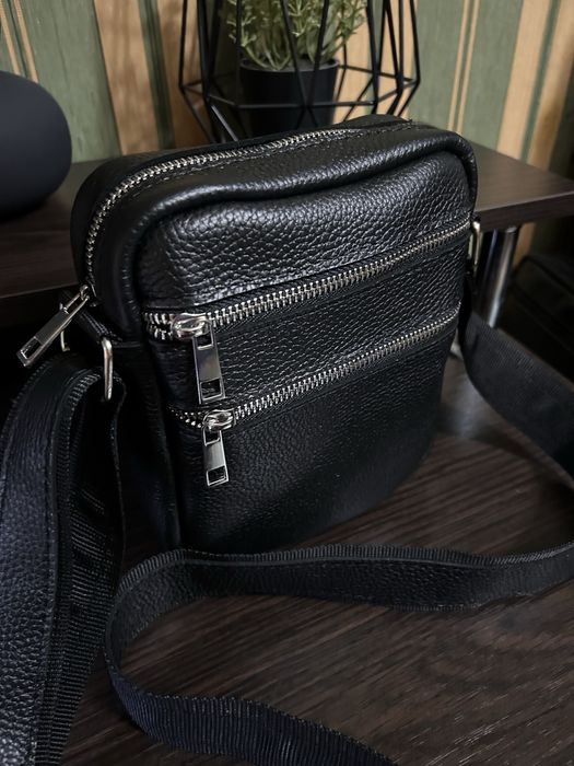 Мужская кожаная барсетка сумка из телячьей кожи