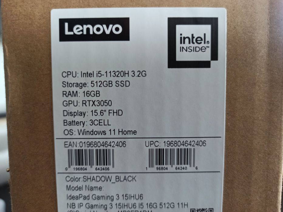 Lenovo Idea pad gaming 3 Rtx3050 16GB Intel i5 11320H 3.2G jak nowy