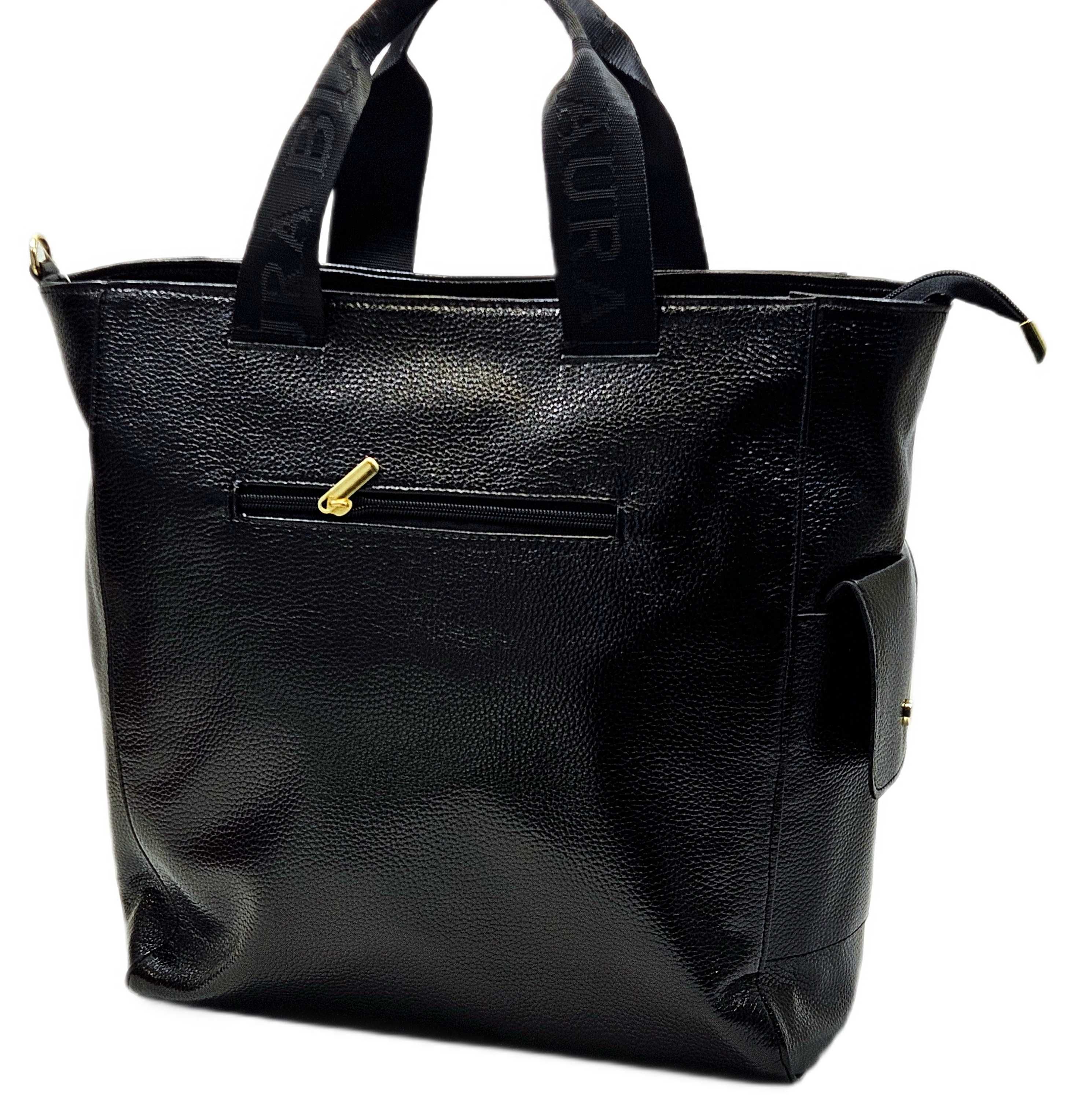 Laura Biaggi Klasyczna Torebka Damska Shopper Czarna Skórzana LOGO