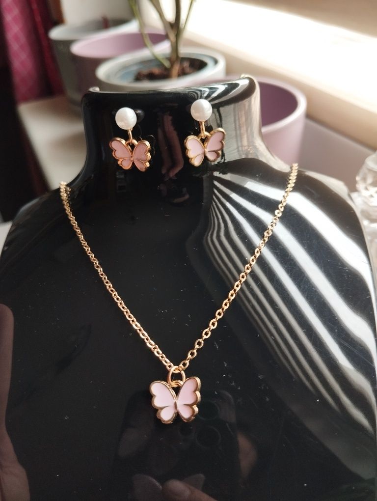 Komplet biżuterii dla dziewczynki motyl złoty motylek