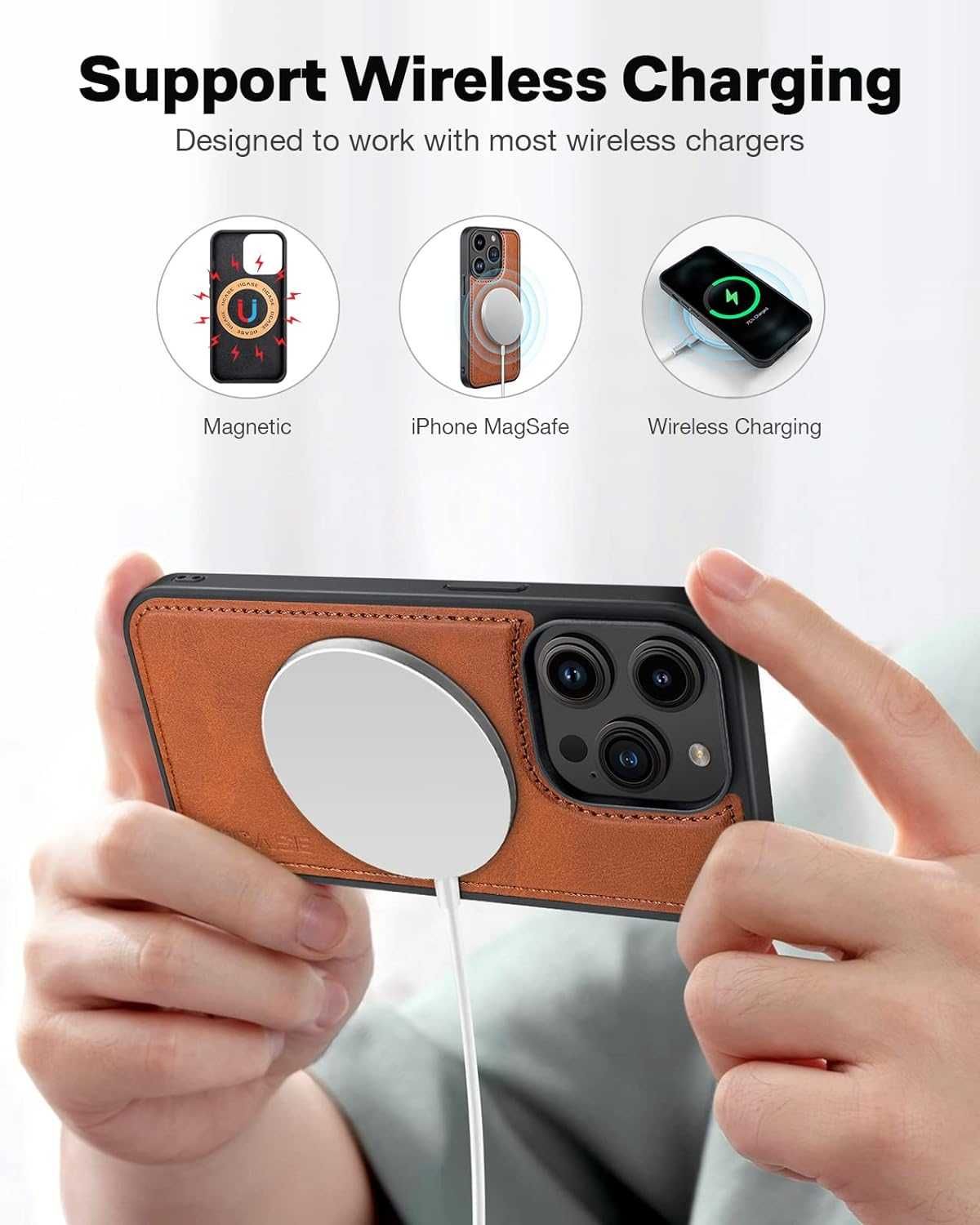 OCASE iPhone 14 Pro etui skórzane magnetyczne 2w1 Portfel RFID brązowe