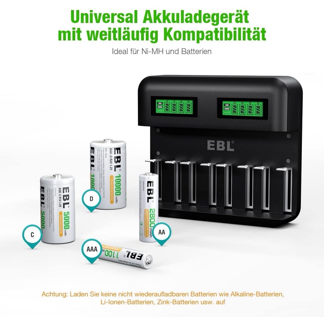 Uniwersalna ładowarka EBL do akumulatorków AA AAA C D – USB C