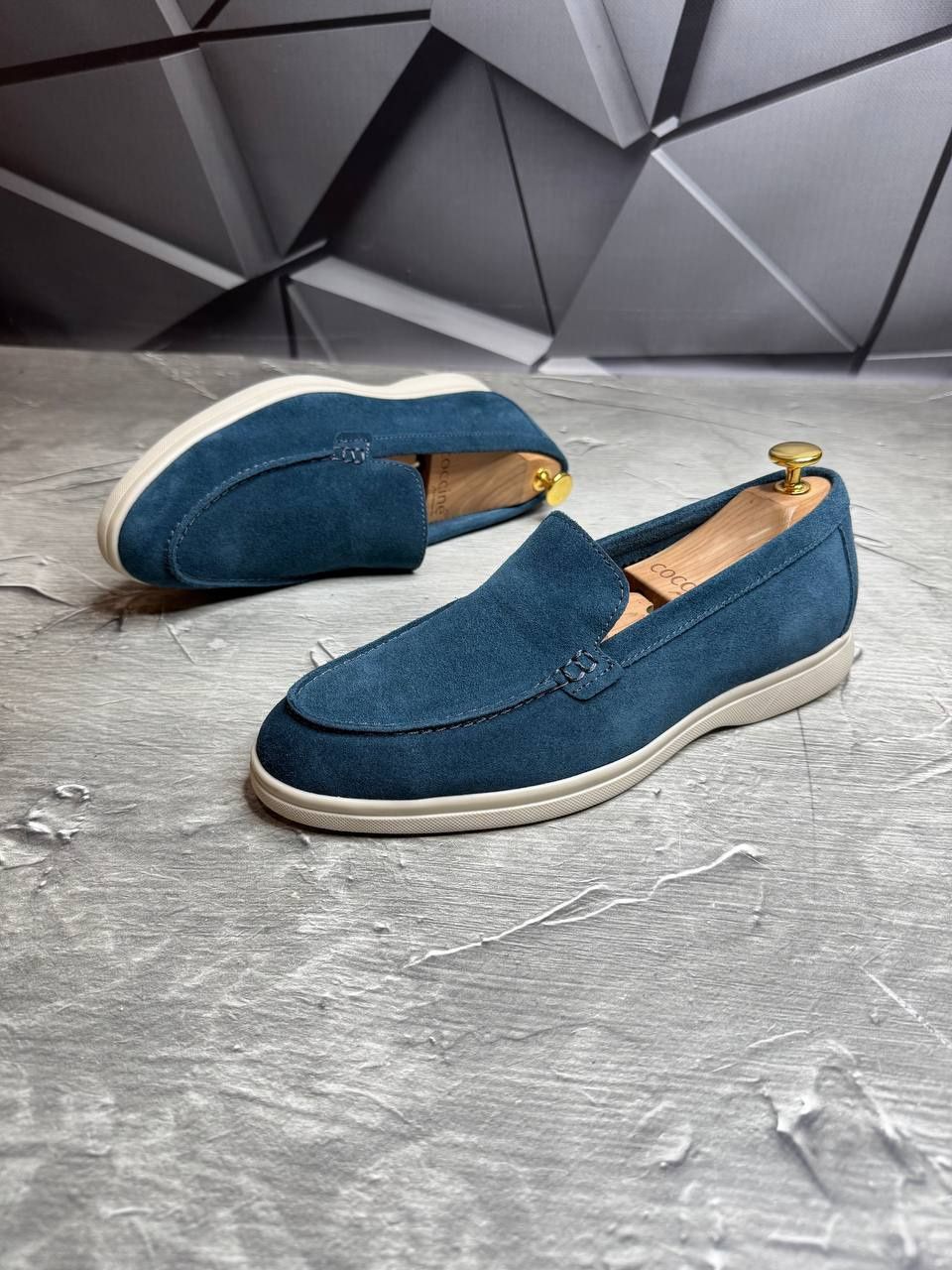 Лоферы Замшевые мужские голубые LORO PIANA Blue Sky! Натуральна ЗАМША!