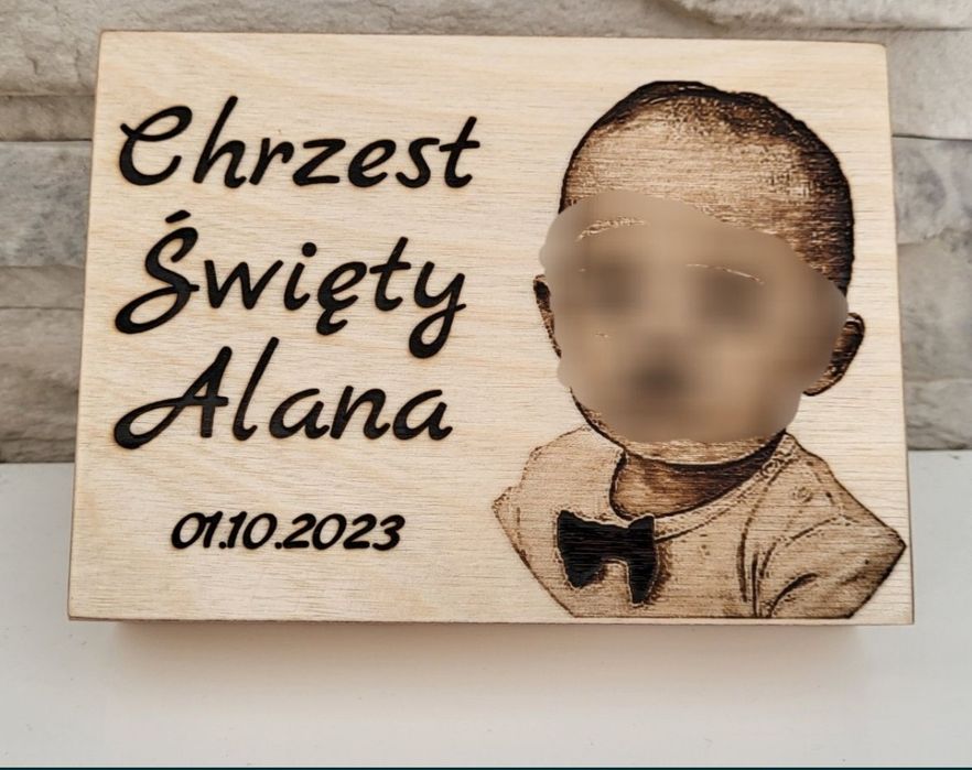 Pamiątka Chrztu Świętego chłopca Grawer ze zdjęcia pudełko upominek
