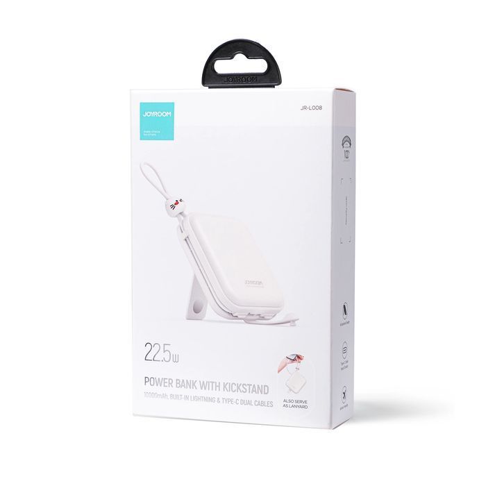Joyroom powerbank z kablami USB C i Lightning 10000mAh 22.5W biały