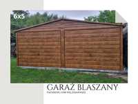 Garaż dwustanowiskowy drewnopodobny blaszany 6x5m (7x5 8x6 9x7)