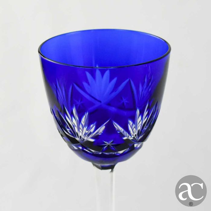 Conjunto de 8 Cálices Cristal Doublé, Cristal da Bohemia, azul-cobalto