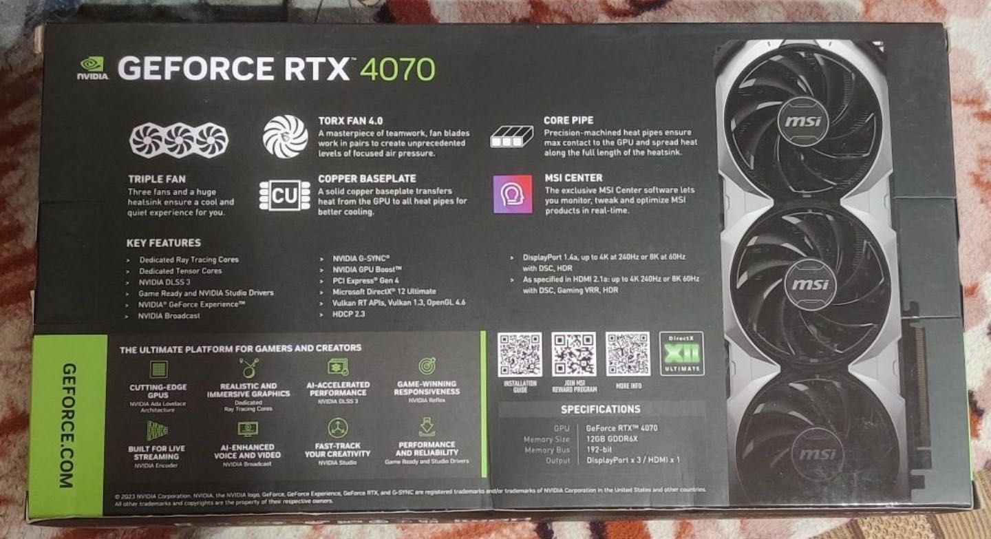 Відеокарта MSI GeForce RTX 4070 VENTUS 3X E 12G OC (912-V513-287) Нова