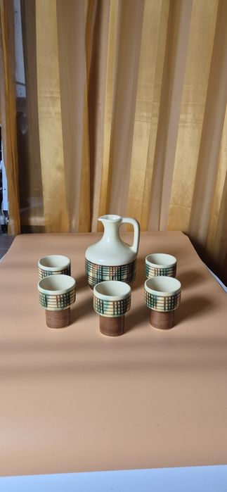 Piękna ceramiczna karafka dzbanek z kieliszkami vintage komplet T9