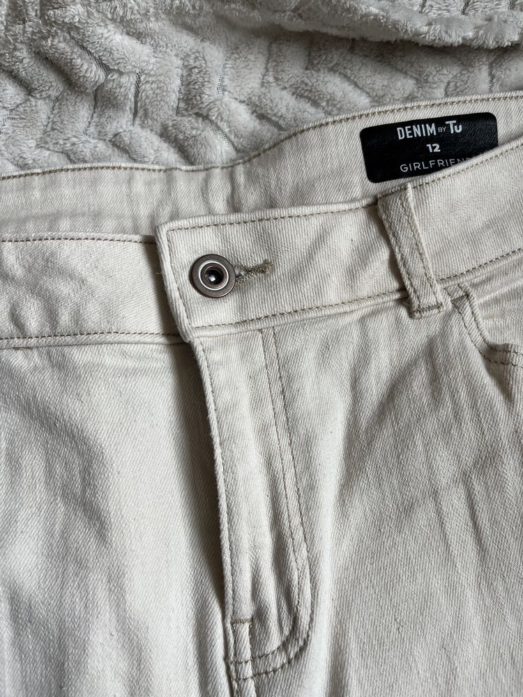 Białe kremowe spodnie skinny jeans z wysokim stanem rozmiar 40/42