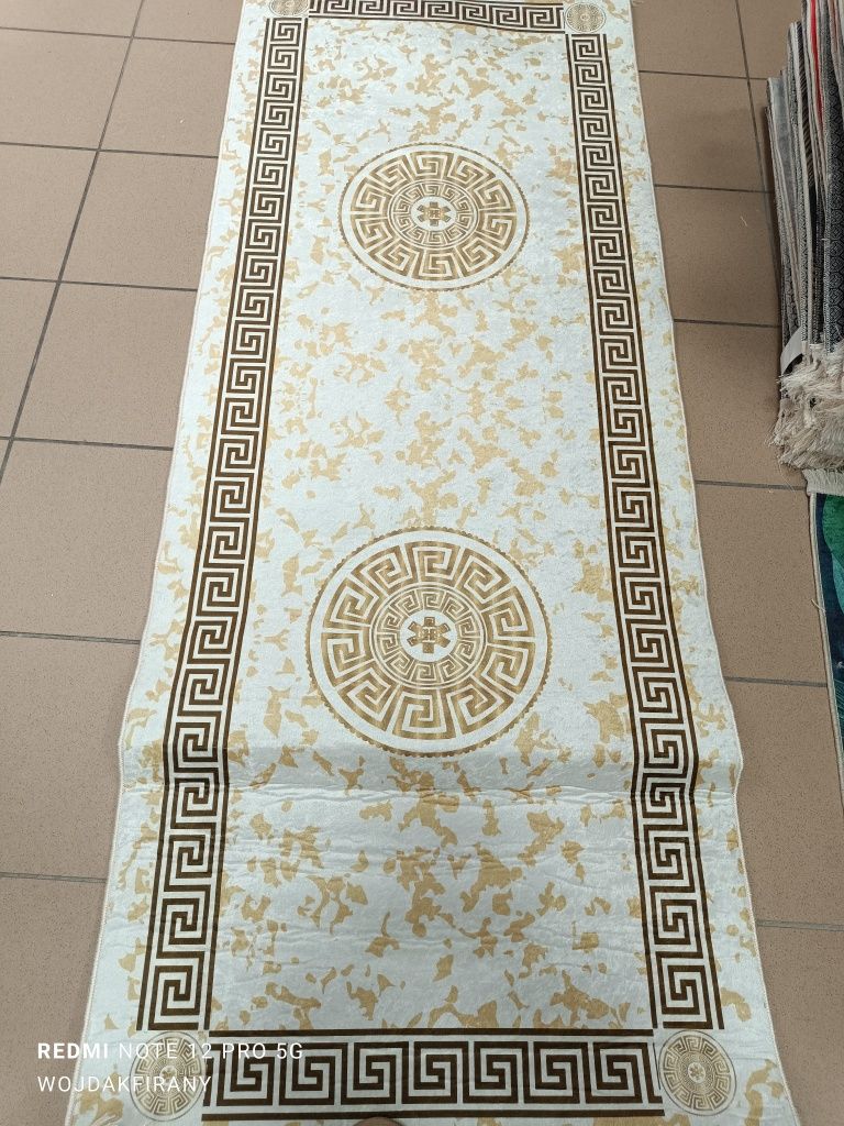 Dywan turecki z greckim wzorem biało złoty 80*200