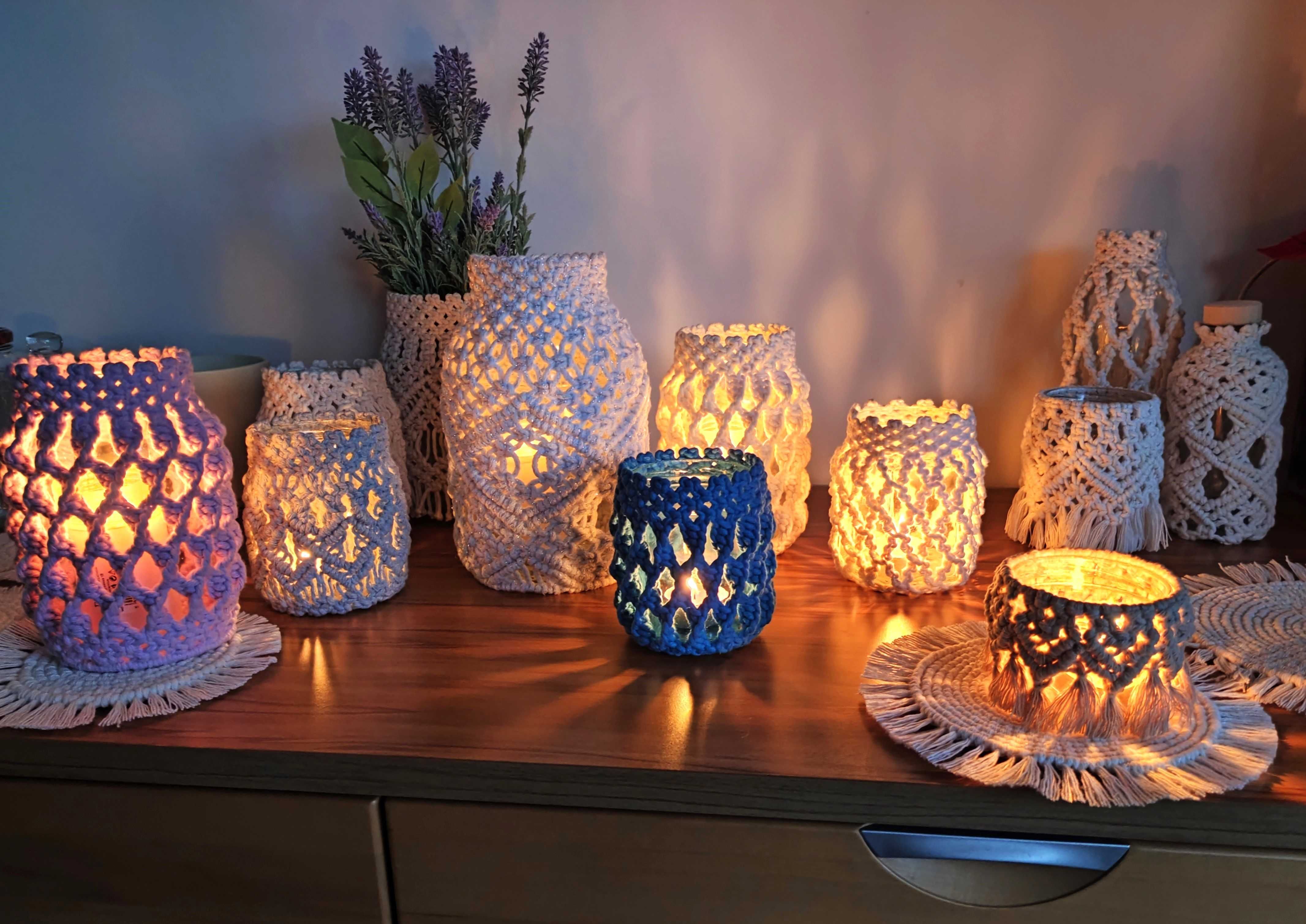 Lampion, świecznik - makrama, rękodzieło