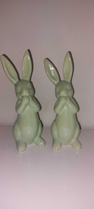 Zając zielony miętowy figurka ceramika Wielkanoc | 2 SZTUKI